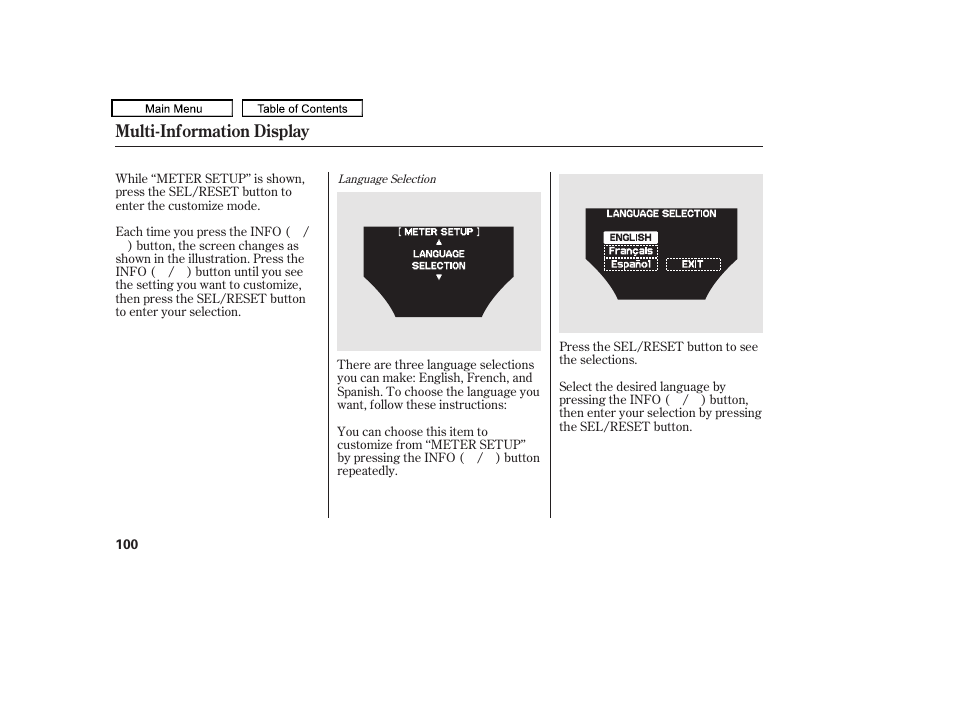 Multi-information display | Acura 2011 TL User Manual | Page 103 / 614