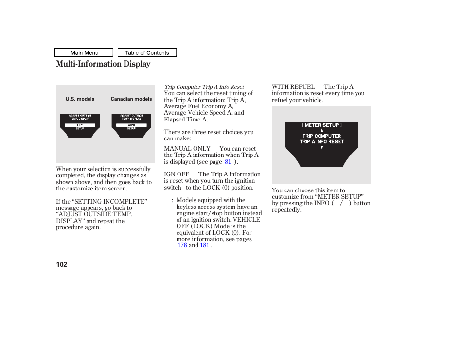 Multi-information display | Acura 2011 TL User Manual | Page 105 / 614