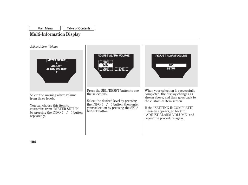 Multi-information display | Acura 2011 TL User Manual | Page 107 / 614