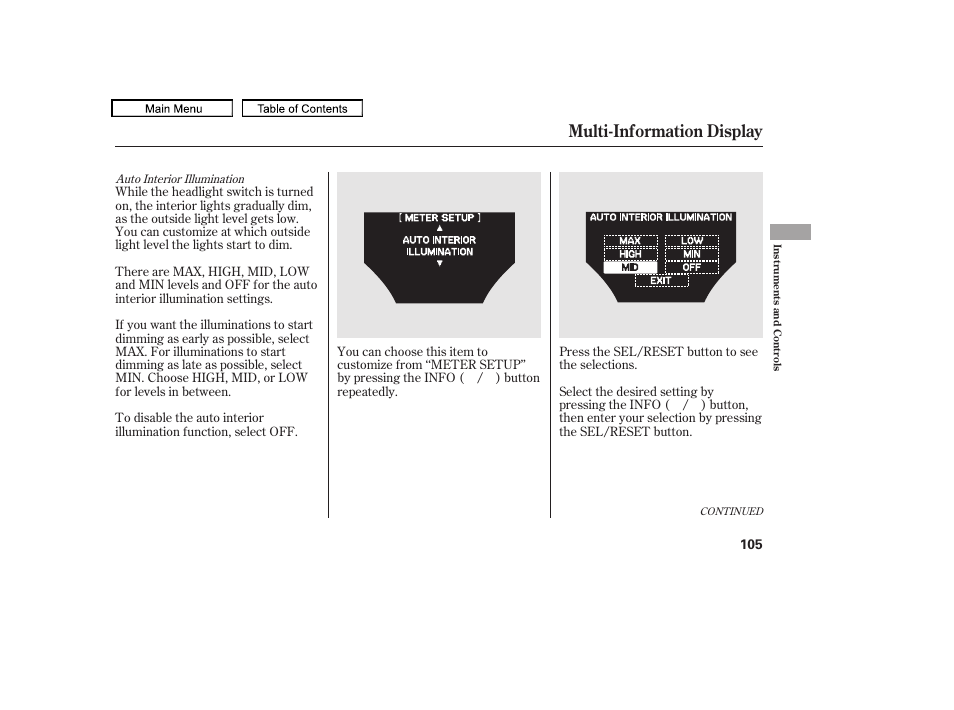 Multi-information display, 2011 tl | Acura 2011 TL User Manual | Page 108 / 614