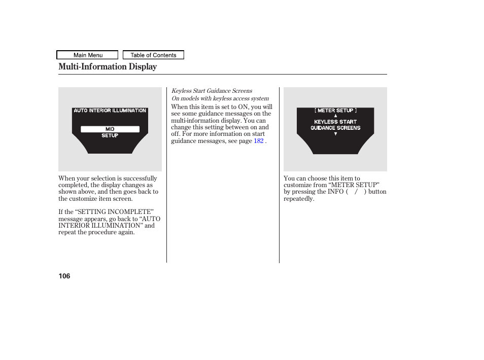 Multi-information display | Acura 2011 TL User Manual | Page 109 / 614