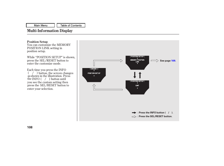 Multi-information display | Acura 2011 TL User Manual | Page 111 / 614