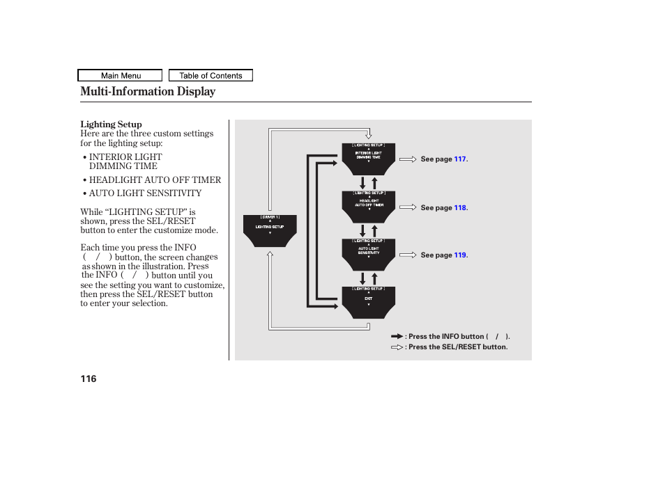 Multi-information display, 2011 tl | Acura 2011 TL User Manual | Page 119 / 614