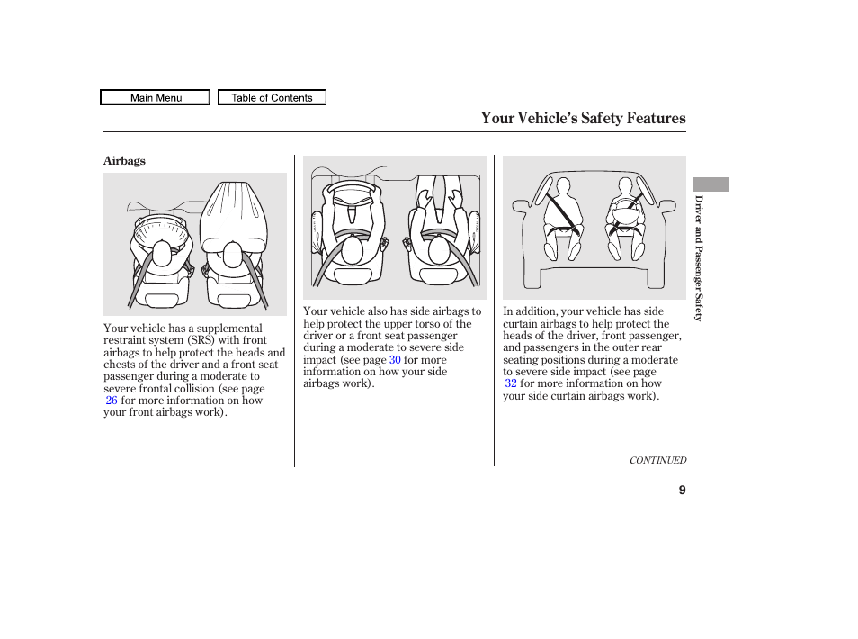 Your vehicle’s safety features | Acura 2011 TL User Manual | Page 12 / 614