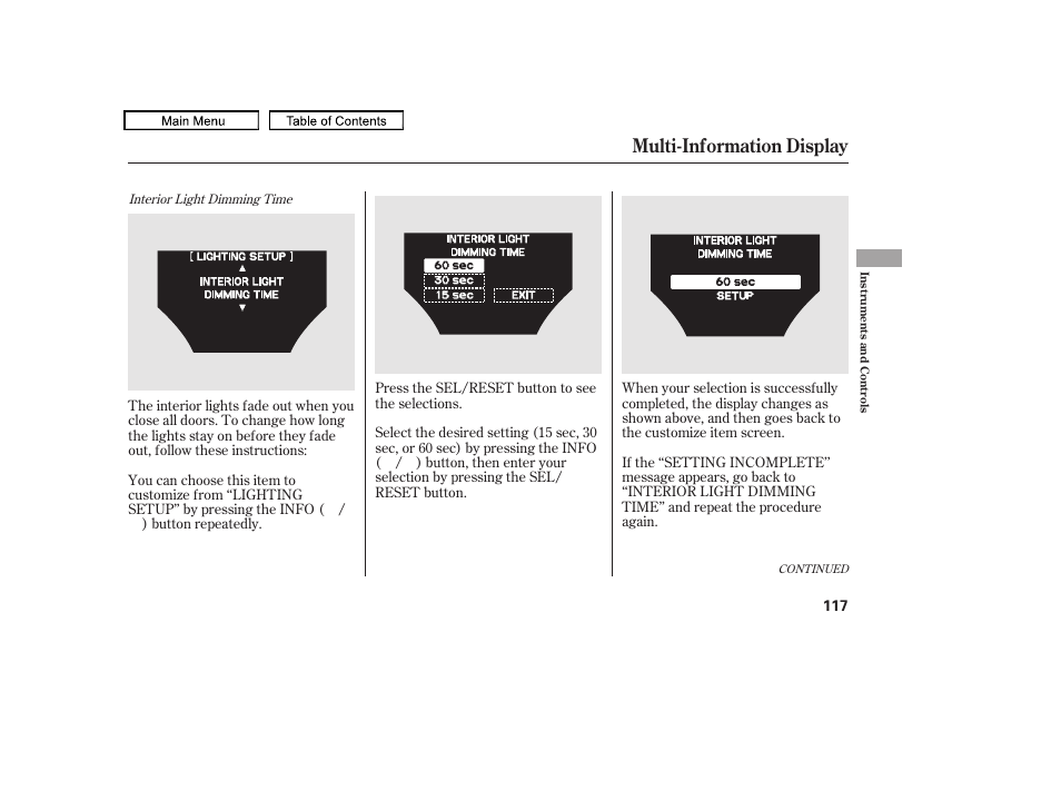 Multi-information display, 2011 tl | Acura 2011 TL User Manual | Page 120 / 614