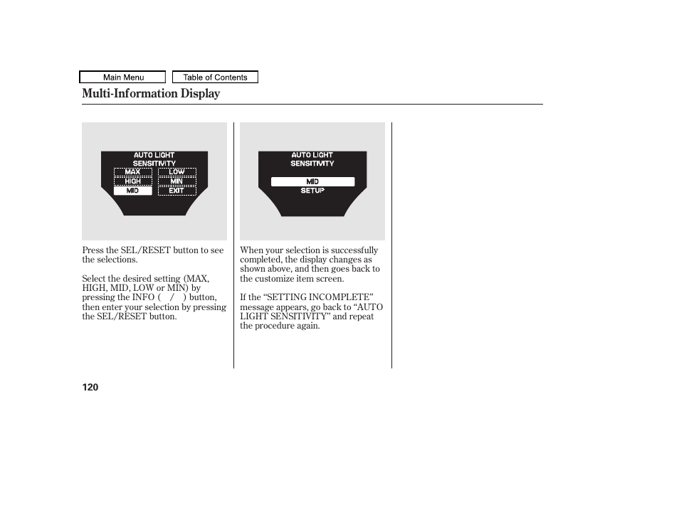 Multi-information display | Acura 2011 TL User Manual | Page 123 / 614