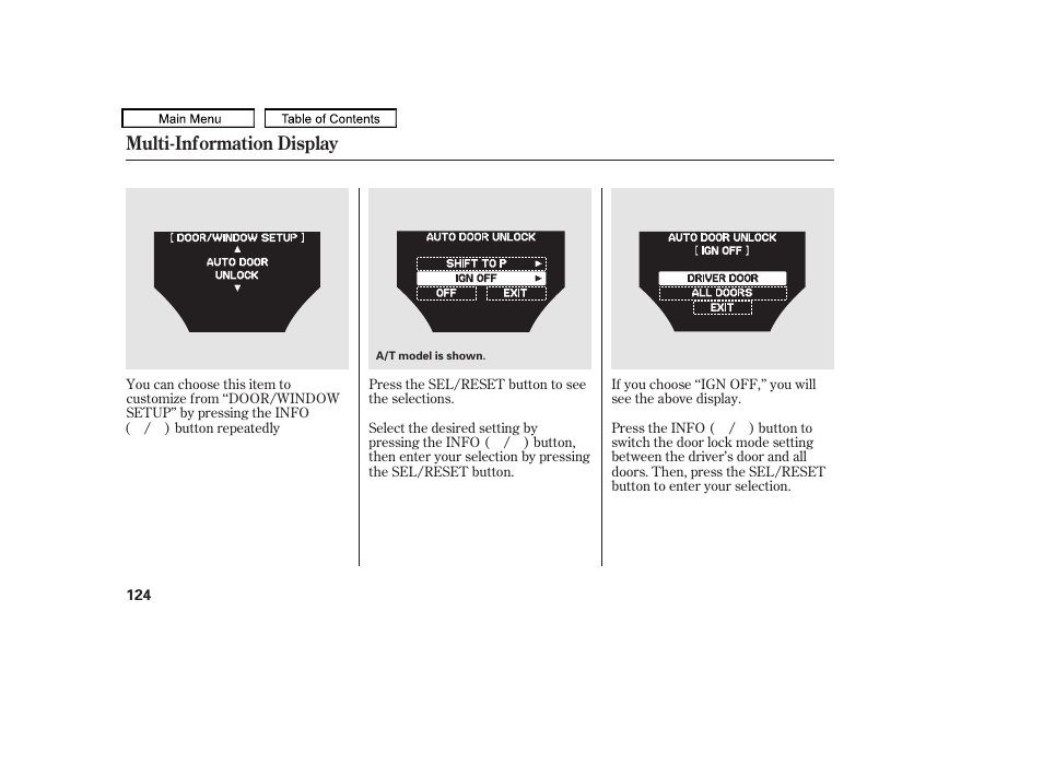 Multi-information display | Acura 2011 TL User Manual | Page 127 / 614