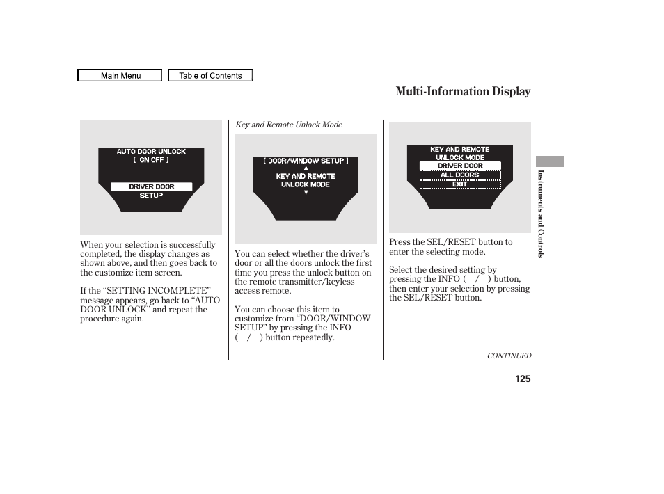 Multi-information display, 2011 tl | Acura 2011 TL User Manual | Page 128 / 614