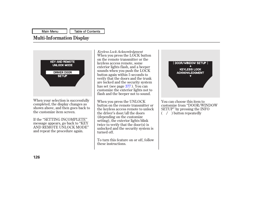 Multi-information display | Acura 2011 TL User Manual | Page 129 / 614