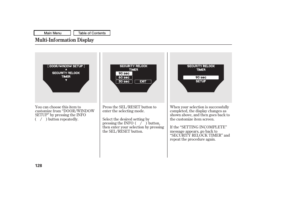 Multi-information display | Acura 2011 TL User Manual | Page 131 / 614