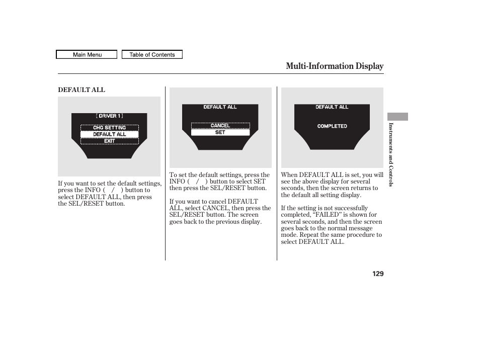 Multi-information display, 2011 tl | Acura 2011 TL User Manual | Page 132 / 614