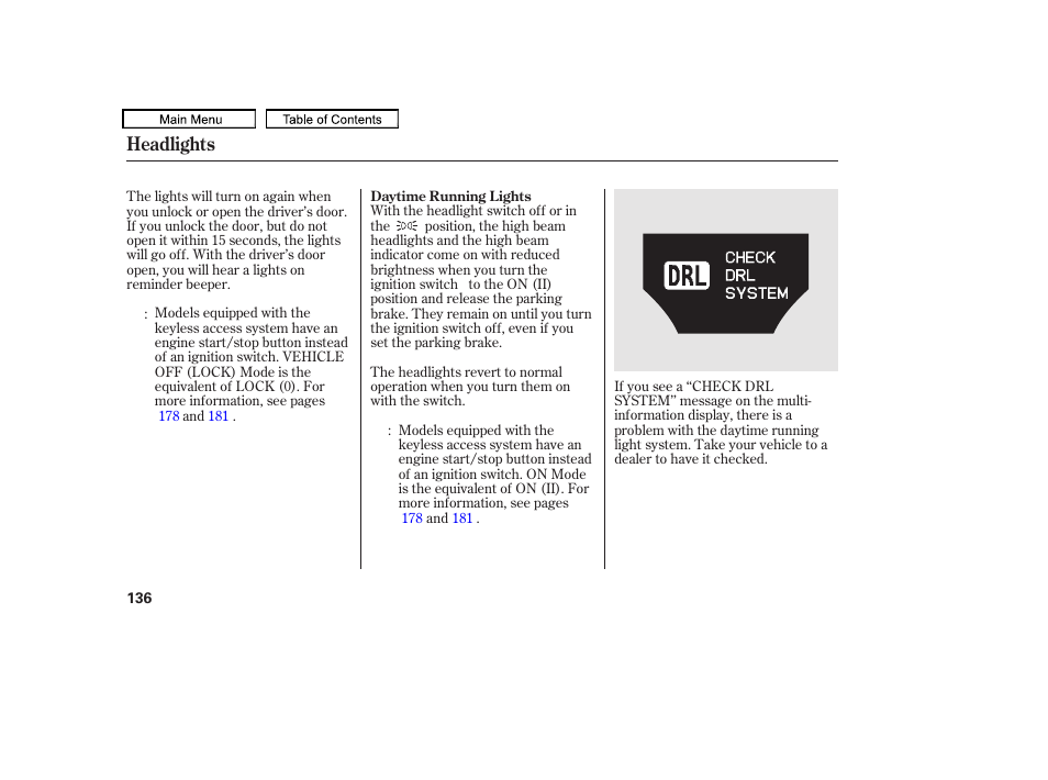 Headlights | Acura 2011 TL User Manual | Page 139 / 614