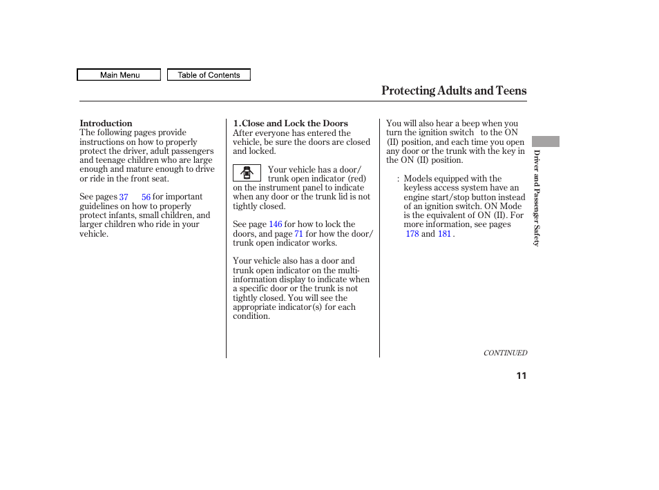 Protecting adults and teens | Acura 2011 TL User Manual | Page 14 / 614