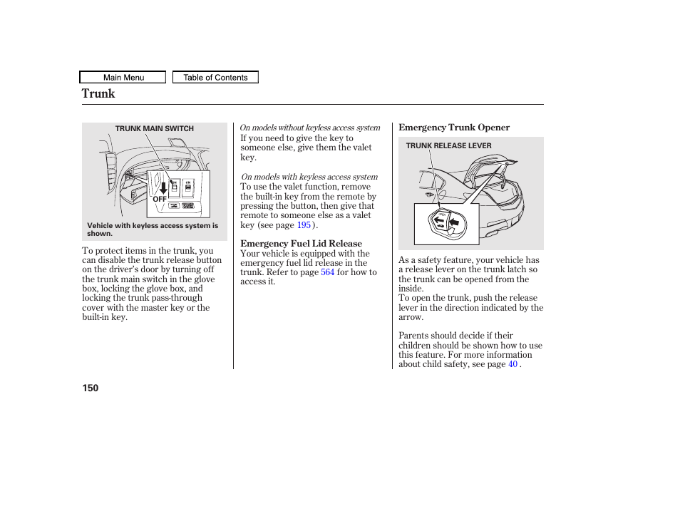 Trunk | Acura 2011 TL User Manual | Page 153 / 614