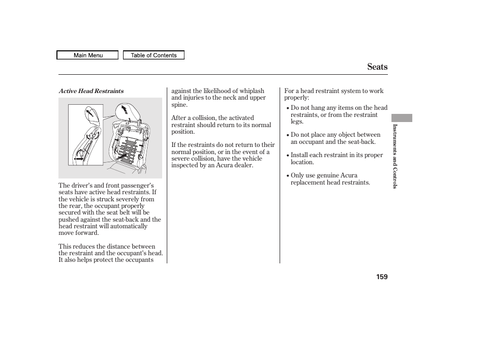 Seats, 2011 tl | Acura 2011 TL User Manual | Page 162 / 614