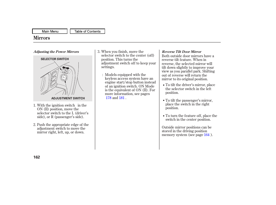 Mirrors | Acura 2011 TL User Manual | Page 165 / 614