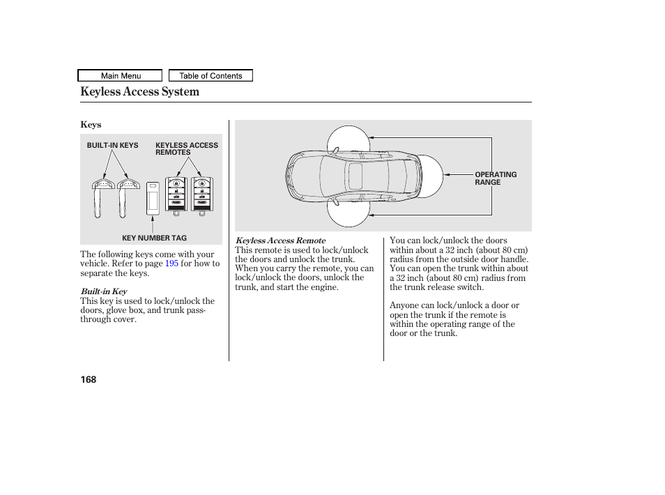 Keyless access system | Acura 2011 TL User Manual | Page 171 / 614