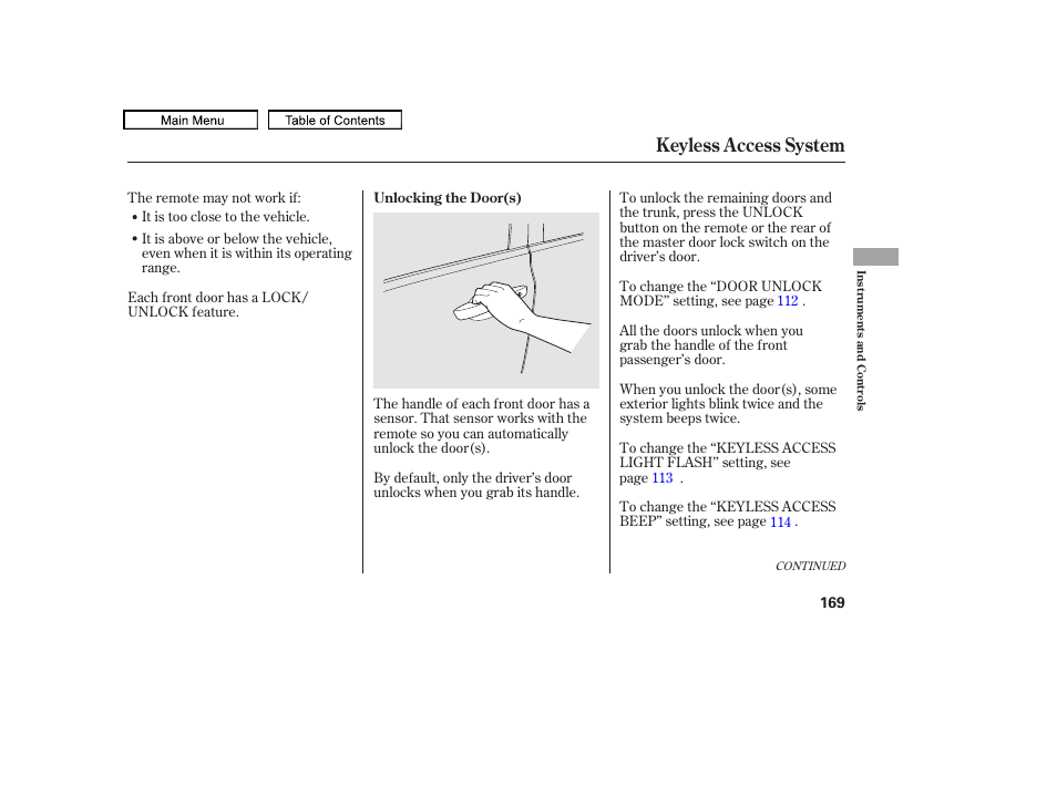 Keyless access system | Acura 2011 TL User Manual | Page 172 / 614