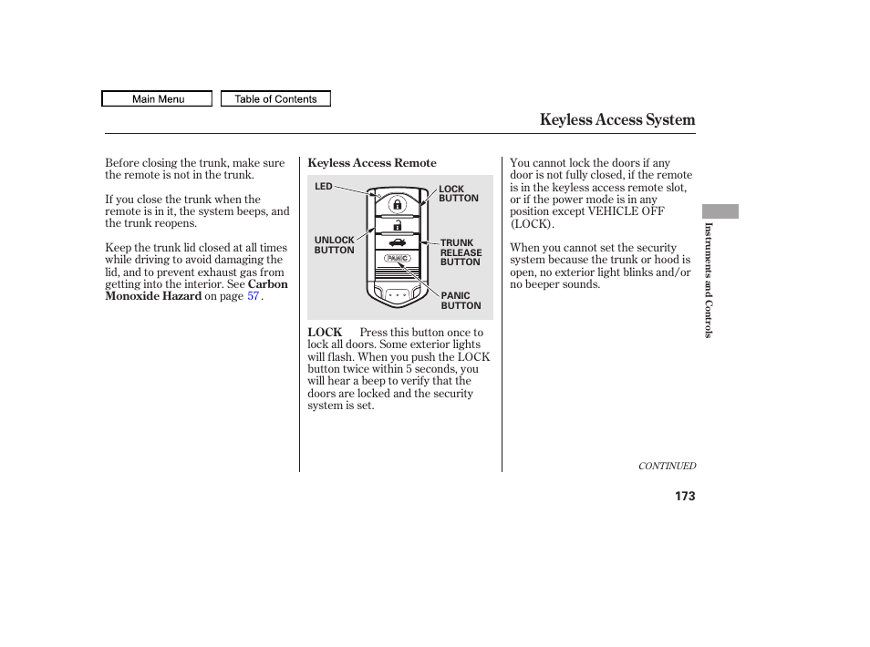 Keyless access system, 2011 tl | Acura 2011 TL User Manual | Page 176 / 614