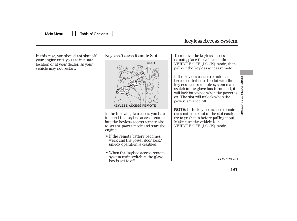 Keyless access system, 2011 tl | Acura 2011 TL User Manual | Page 194 / 614