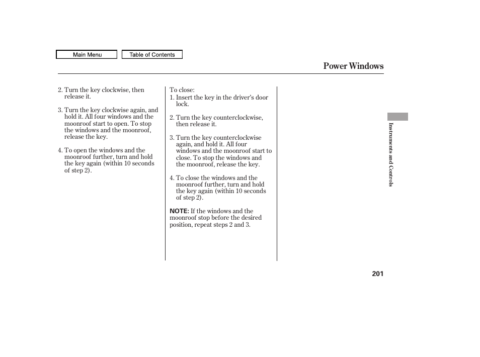 Power windows | Acura 2011 TL User Manual | Page 204 / 614