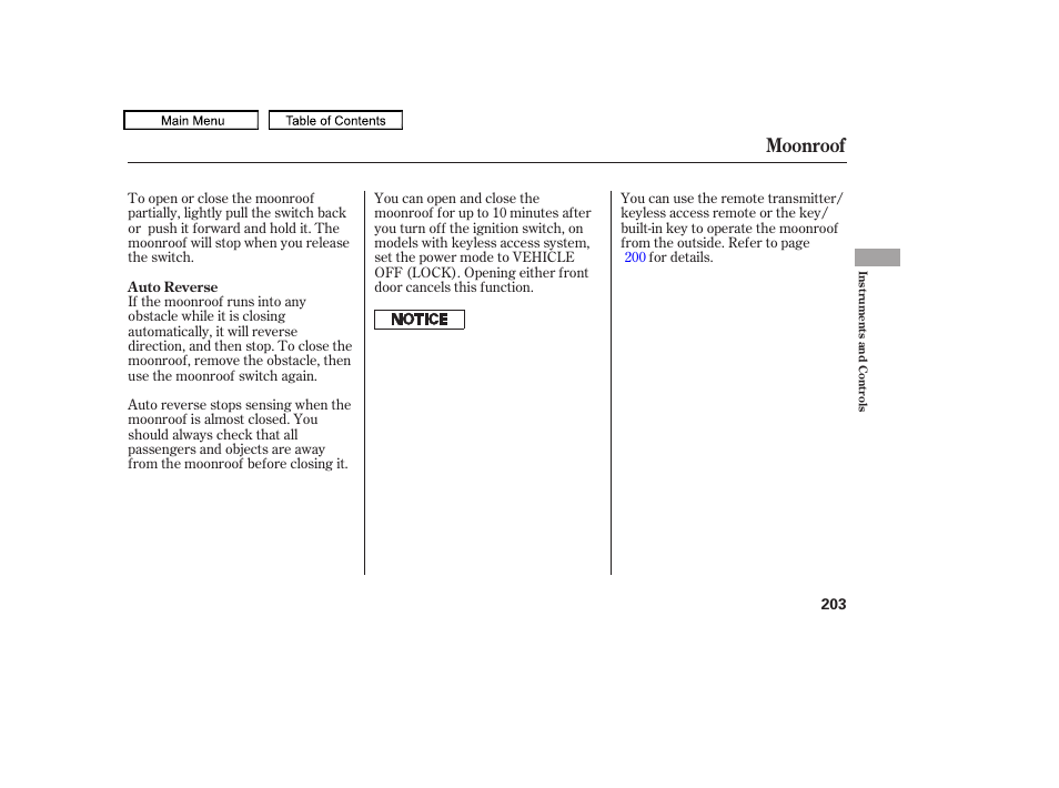 Moonroof, 2011 tl | Acura 2011 TL User Manual | Page 206 / 614
