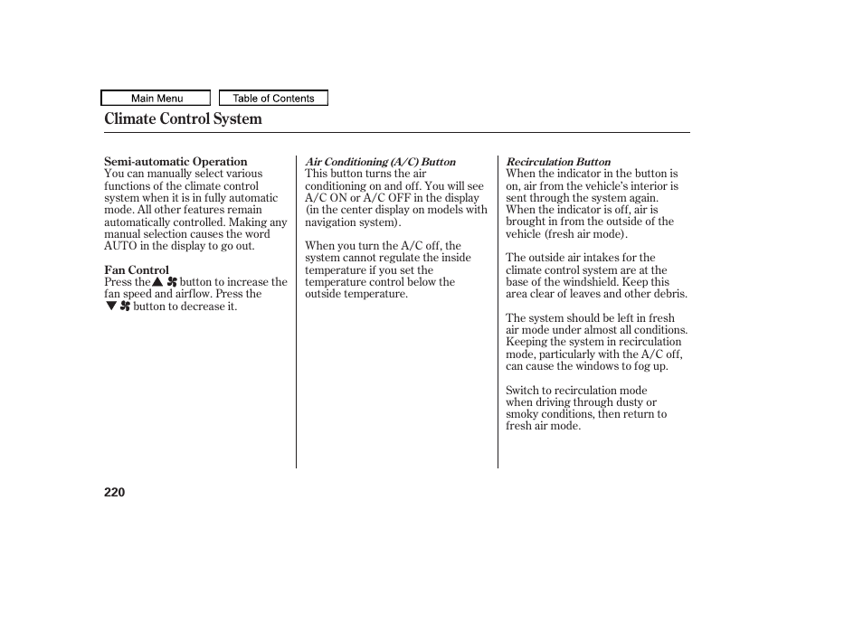 Climate control system | Acura 2011 TL User Manual | Page 223 / 614