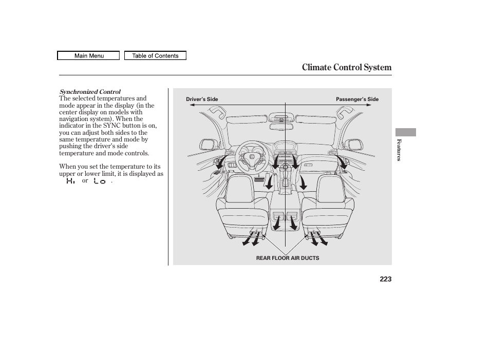 Climate control system, 2011 tl | Acura 2011 TL User Manual | Page 226 / 614