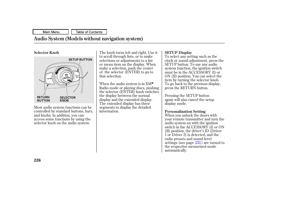 Audio system (models without navigation system) | Acura 2011 TL User Manual | Page 229 / 614