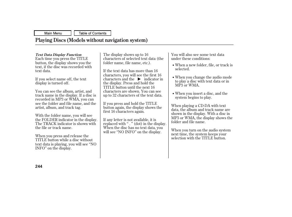 Playing discs (models without navigation system) | Acura 2011 TL User Manual | Page 247 / 614