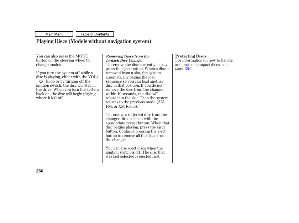 Playing discs (models without navigation system) | Acura 2011 TL User Manual | Page 253 / 614