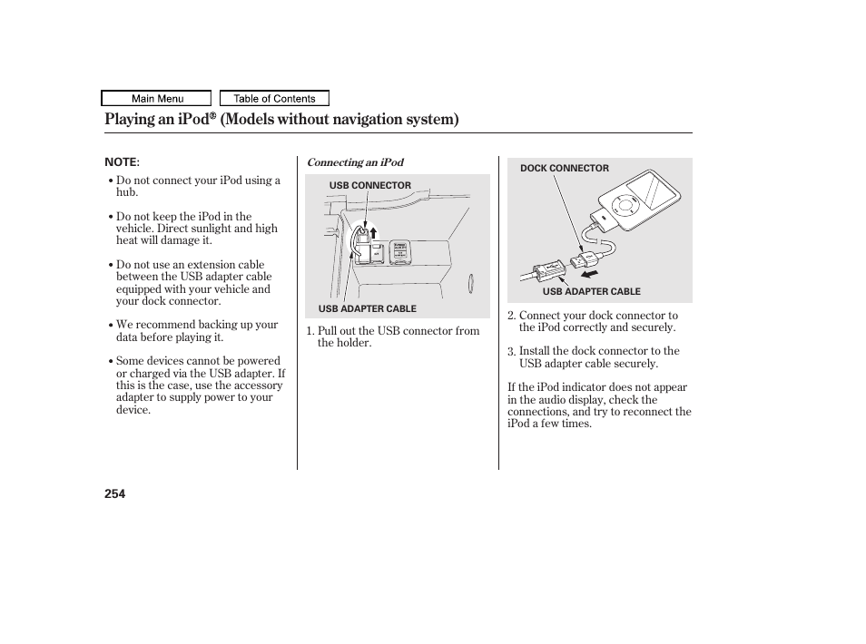 Playing an ipod (models without navigation system) | Acura 2011 TL User Manual | Page 257 / 614