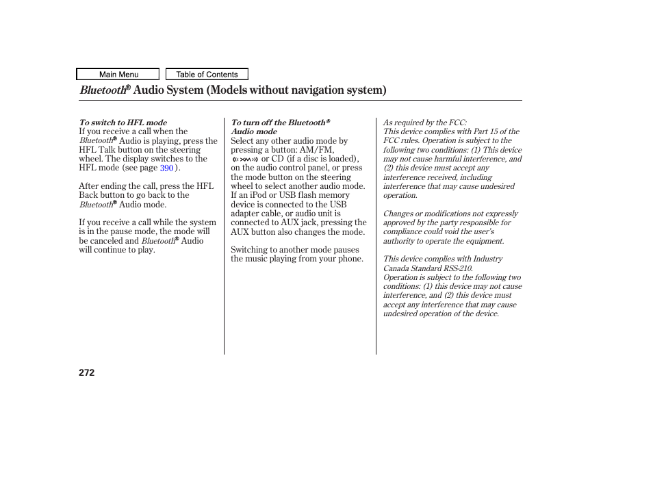 Audio system (models without navigation system), Bluetooth | Acura 2011 TL User Manual | Page 275 / 614