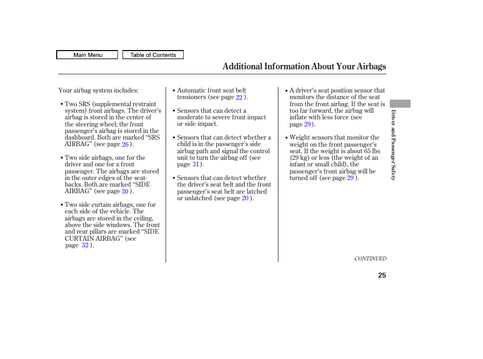 Additional information about your airbags | Acura 2011 TL User Manual | Page 28 / 614