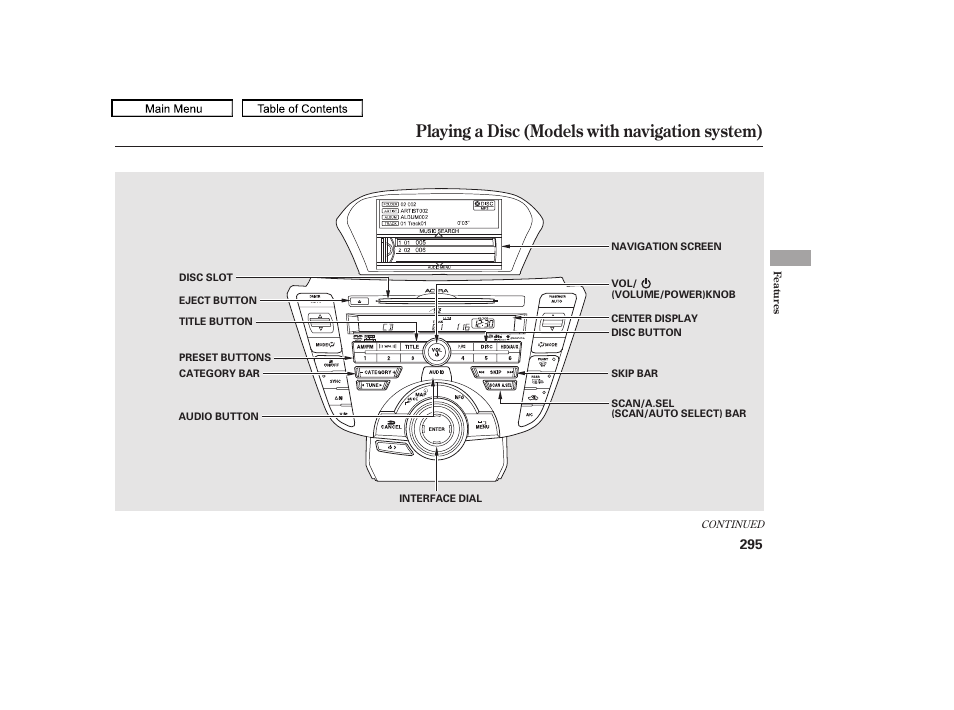 Playing a disc (models with navigation system), 2011 tl | Acura 2011 TL User Manual | Page 298 / 614