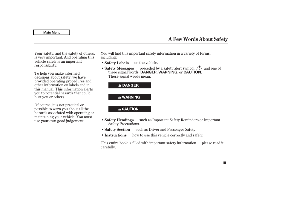 A few words about safety | Acura 2011 TL User Manual | Page 3 / 614