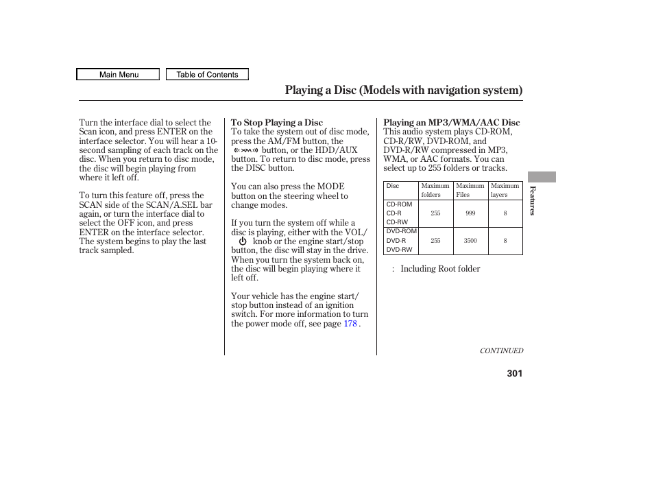 Playing a disc (models with navigation system), 2011 tl | Acura 2011 TL User Manual | Page 304 / 614