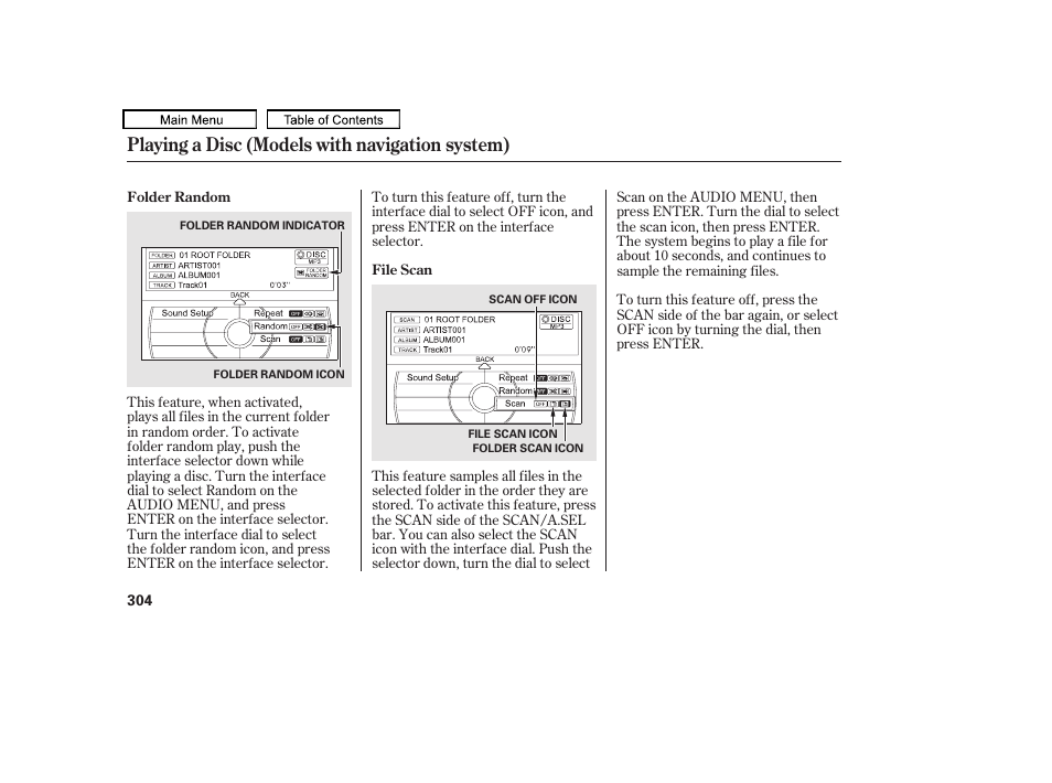 Playing a disc (models with navigation system) | Acura 2011 TL User Manual | Page 307 / 614