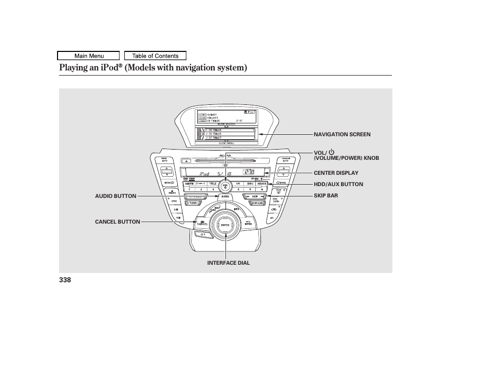 Playing an ipod (models with navigation system), 2011 tl | Acura 2011 TL User Manual | Page 341 / 614