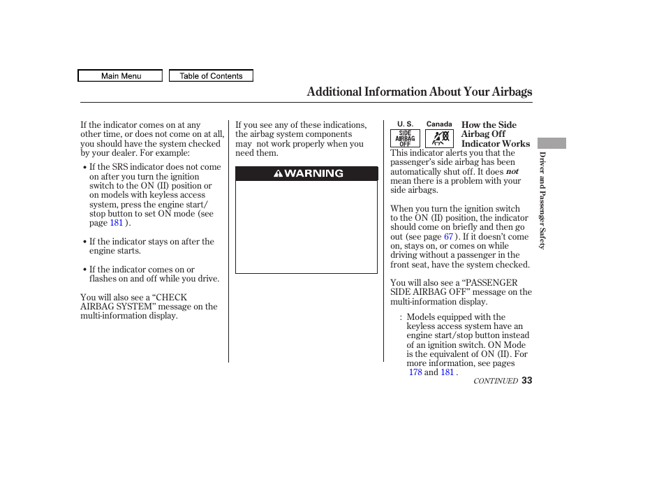 Additional information about your airbags | Acura 2011 TL User Manual | Page 36 / 614