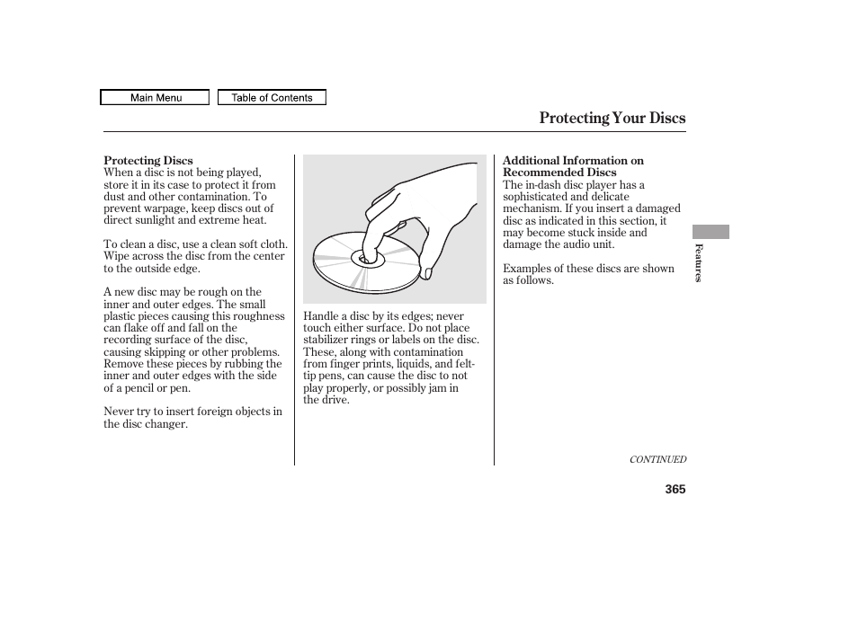 Protecting your discs | Acura 2011 TL User Manual | Page 368 / 614