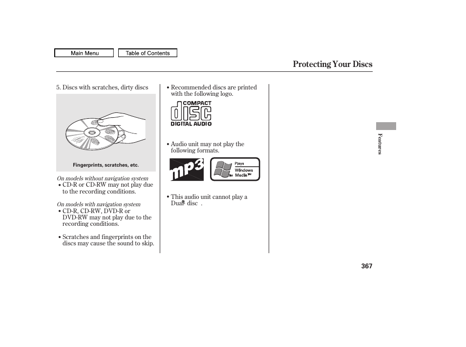 Protecting your discs | Acura 2011 TL User Manual | Page 370 / 614