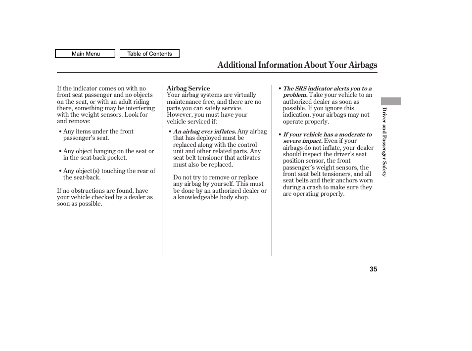 Additional information about your airbags | Acura 2011 TL User Manual | Page 38 / 614