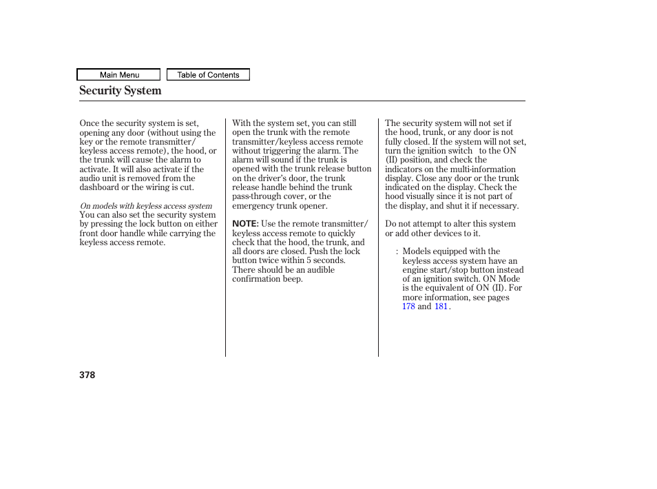 Security system | Acura 2011 TL User Manual | Page 381 / 614