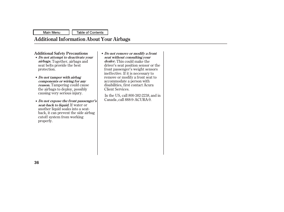 Additional information about your airbags | Acura 2011 TL User Manual | Page 39 / 614