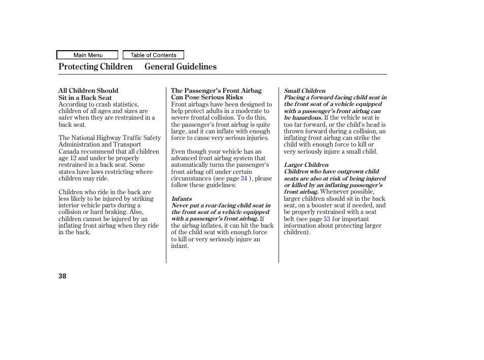 Protecting children general guidelines | Acura 2011 TL User Manual | Page 41 / 614