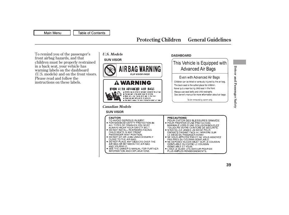 Protecting children general guidelines, 2011 tl | Acura 2011 TL User Manual | Page 42 / 614