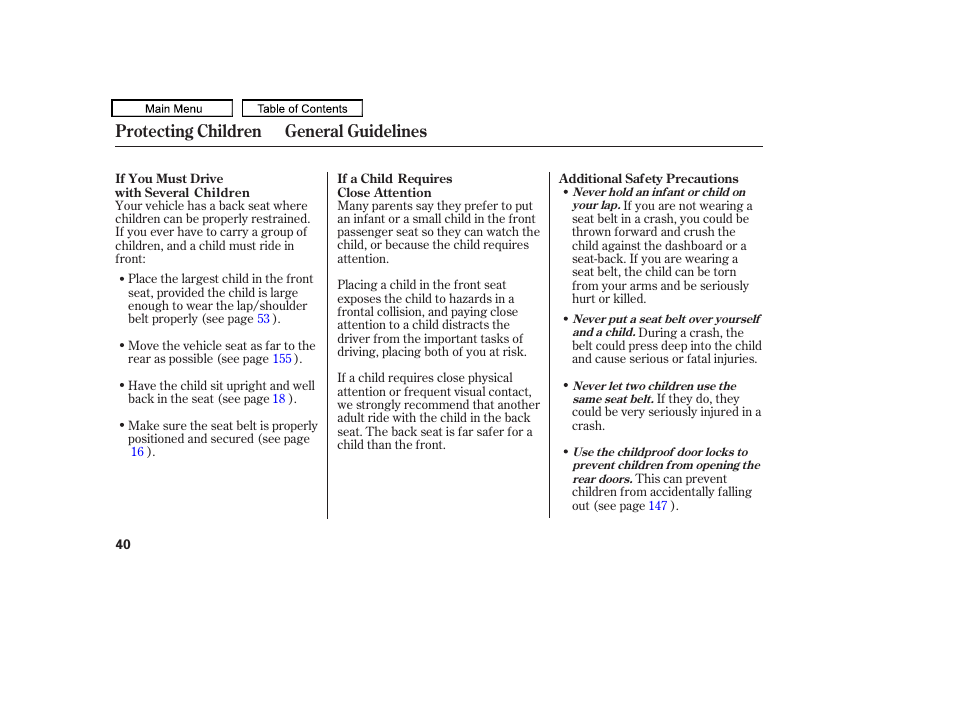 Protecting children general guidelines | Acura 2011 TL User Manual | Page 43 / 614