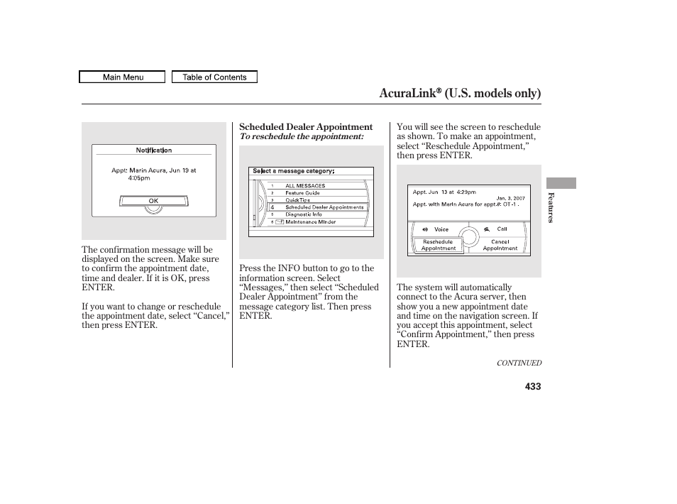 Acuralink (u.s. models only) | Acura 2011 TL User Manual | Page 436 / 614