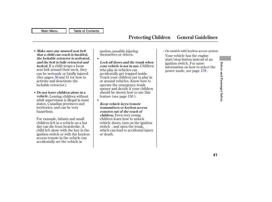 Protecting children general guidelines | Acura 2011 TL User Manual | Page 44 / 614